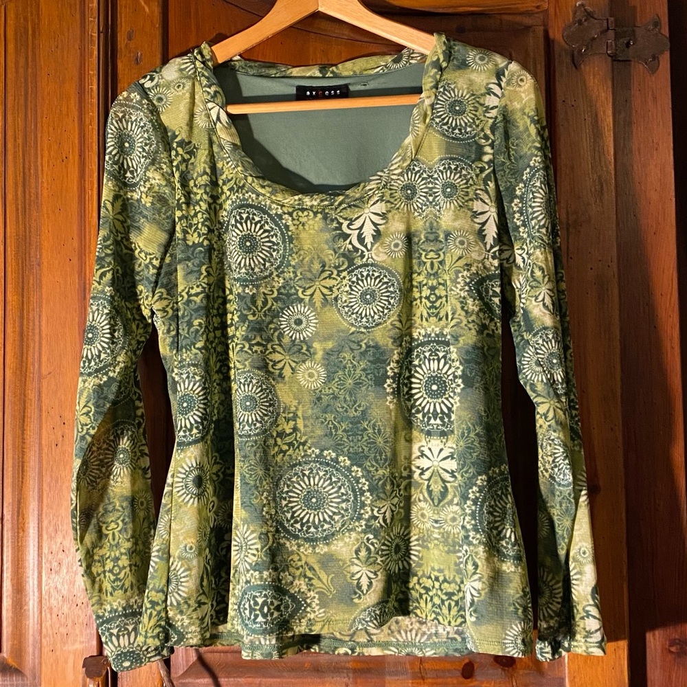 Green boho printed lined axcess Liz Claiborne top